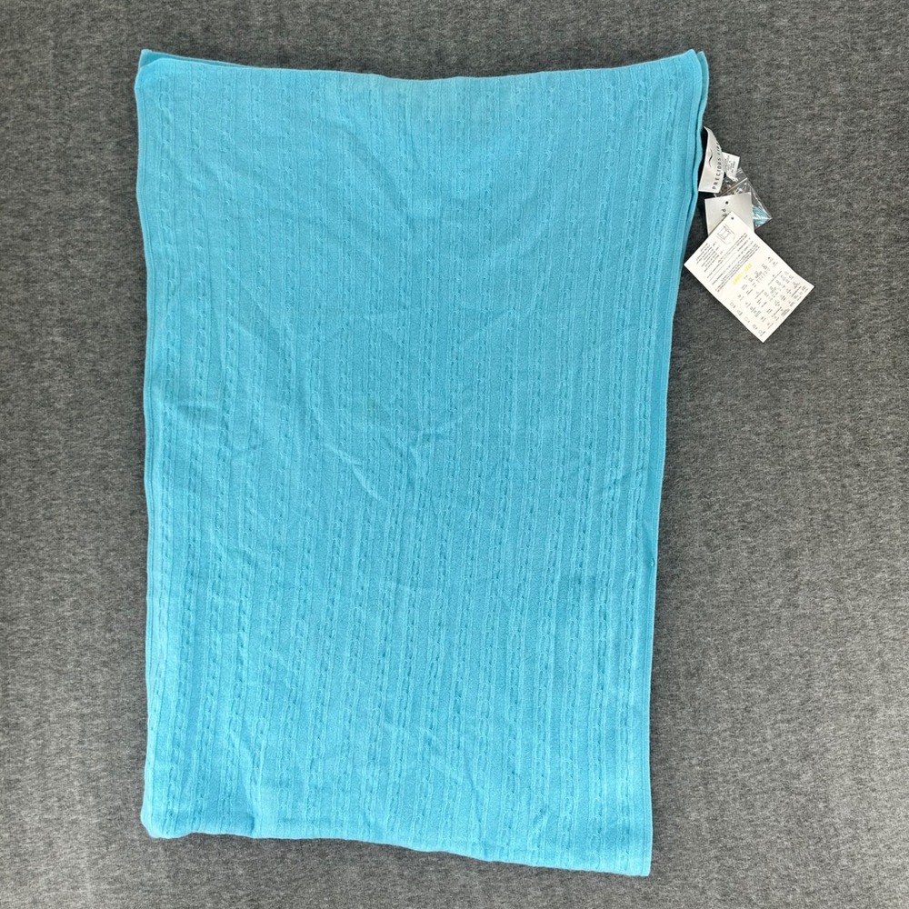 Precious Fibers 100% Cashmere Cable Knit Wrap Scarf Turquoise Blue One Size NWT